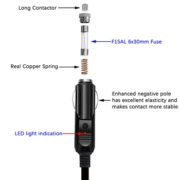 Produžni kabel za Upaljač, 12 Ft / 12 /120 W / 15 A, Kompatibilan sa Zrakom Компрессорным pumpi i uređaja za napuhavanje guma