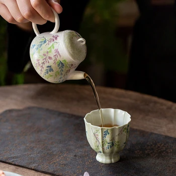 Mini-aparat s ručno oslikane, Mat Čaj S Cvijetom Glicinije, Kuhinjski Keramički Čajnik Za Crtanje, Svježi i Prirodni Čaj Skup Kung-Fu Premium klase