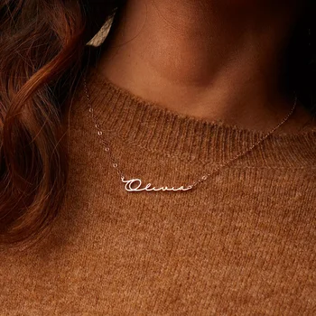 Personaliziranu ogrlicu s imenom od nehrđajućeg čelika prilagođeno pismo s potpisom, pločica sa imenom, ogrlice, nakit, poklone