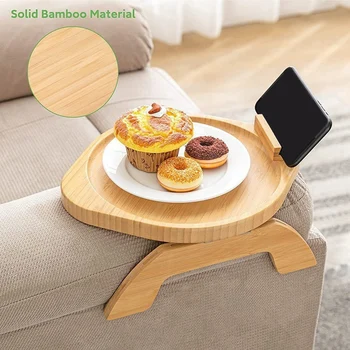 Bambus pladanj za kauč, stolni spojnica na strani stol, naslon za ruke kauča s rotirajućim na 360 ° držačem mobilnog telefona, pladanj za naslon za ruke kauča