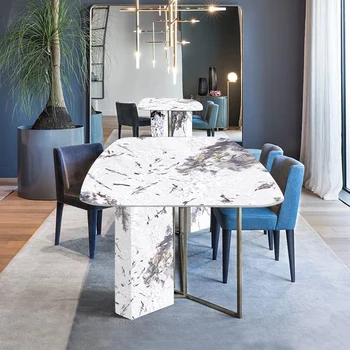 Blagovaona stol u skandinavskom stilu za malu obitelj Pravokutni mramorni stol Moderan, jednostavan jednostavan Raskošan stol od kamena ploča Namještaj za dom