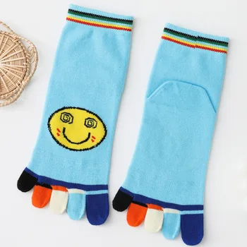 5 parova zabavne čarape sa pet prstiju, ženske čarape slatka crtani uzorkom, modni šarene čarape, nasmiješeno lice, debele pamučne čarape s prstima