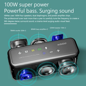 Xdobo 100 W X8 Max Music Player Prijenosne Bežične Bluetooth Zvučnici TWS Subwoofer 20000 mah Kapacitet Baterije Mobilnog Telefona Izmjenjivač