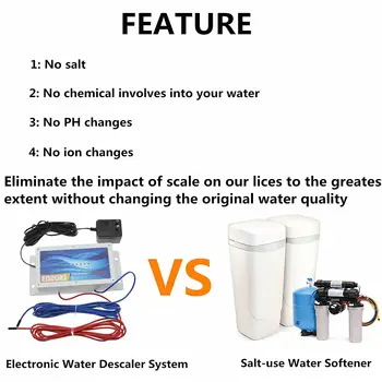 Sredstvo za uklanjanje kamenca iz vode Alternativni elektronski klima-uređaj za tvrđe vode, ne sadrži soli, omekšivač Smanjuje stvaranje vapna plaka, sprječava stvaranje naslaga