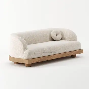 Nordijsko bijela stan Drveni kauč-krevet dan Jednostavan trosjed od baršuna, janjetina krem boje, bijela moderna минималистичная namještaj