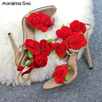 Crvena Ruža Klasicni Križ Remen Sandale Ljetni Vanjski Čarapa Cijele Čarapa Cipele Na Visoku Petu Kavijara Rimski Križ Remen Seksi Vila Stil Sandale