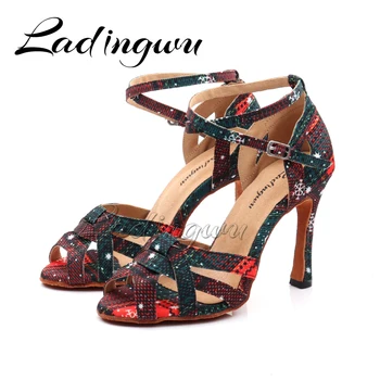 Ladingwu/ Dance cipele od Trapera s Božićnim po cijeloj površini, Dance Cipele za Salsu, Ženske Cipele Za Latino Plesova, Dance Cipele Novi Dizajn, Sandale