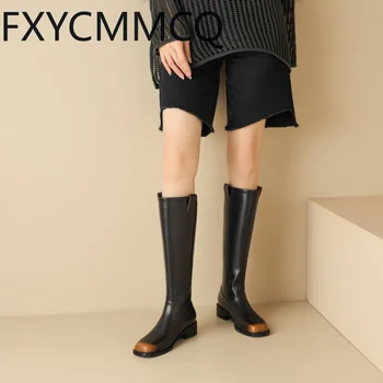 FXYCMMCQ / Novost jeseni 2023 godine; Ženske Trendy čizme ispod koljena, na debelim petama s okruglim vrhom u retro stilu; Oblikovana Sve HG179