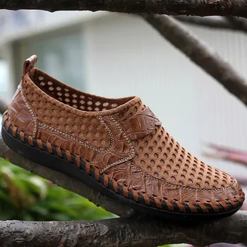 Ljetna prozračna soft muške cipele od сетчатого materijala od prave kože za odrasle, svakodnevni kvalitetan lak cipele od сетчатого materijala 2023