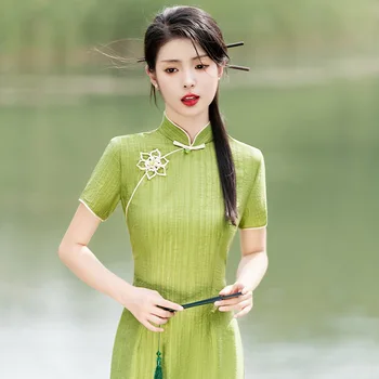 Yourqipao Ljeto Zeleno Moderna Večernja Haljina Ципао u Kineskom Stilu u Retro stilu, Moderan Elegantan Haljinu za Svaki Dan za Fotografije Žena