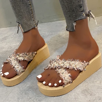 Ženske papuče na platformi i танкетке, ljetna ženske cipele 2023 godine, modni svakodnevne japanke s otvorenim vrhom, ženski luksuzni sandale