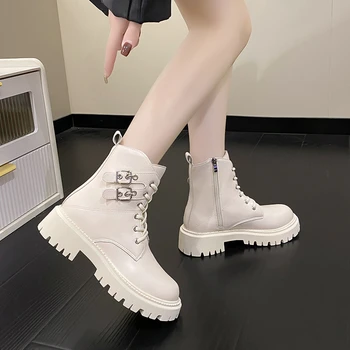 Modni ulične cipele čipka-up, oblikovana figura, običan udobne ženske čizme, zimske nove elegantne ženske čizme s debelim potplatima