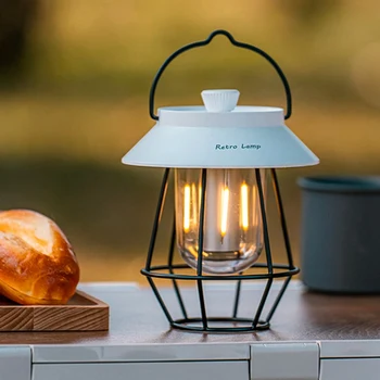 Punjiva ručna svjetiljka s metalnom ručkom, starinski lampa, rotirajući šator na otvorenom, svjetlo-bijela