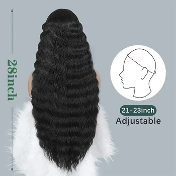 28-inčni ženski duge valovite crne kinky perika oponaša prirodne кудрявую kožu kao zamjena парику za kosu 1B