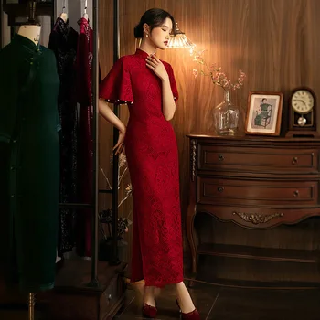 Kineski tradicionalni vjenčanje tost Cheongsam 2023 Novi proljetni temperament Poboljšano Crveno službeni duge koktel haljina za zaruka Qipao
