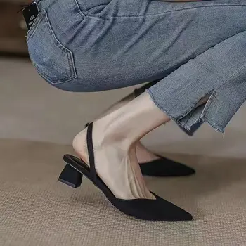 Ljeto 2023, Uredski crna ženska obuća, s oštrim vrhom na sredini pete, trg sandale za žene, Korea Daily Vip F H