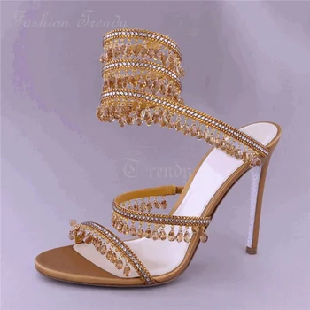Ženski luksuzni šarene sandale na ukosnica, zlatne saten, svila, sandale s okruglim vrhom, cipele za stranke