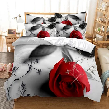 Ružičasto-Crvene Ruže Cvijet Ljetno Dječja Deka Durex Full King Size 3pcs Deka Komplet Posteljine, Deka Krevet 200x200 240x220