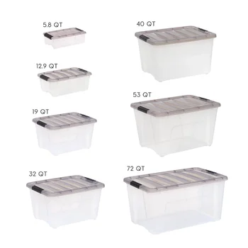 Prozirni spremnik za pohranu Stack & Pull™ kapaciteta 72 litre sa sivim poklopcem, Set iz 3 predmeta, snažan i izdržljiv, 25,63 X 16,88 X 13,25 u.