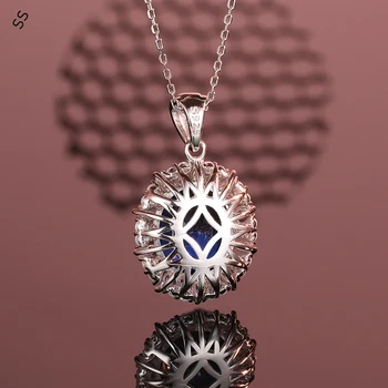 Jednostavan dizajn, optočena dokaz safir privjesak, pun dijamanata, ogrlica od 925 sterling srebra, izrada ženskih ошейников