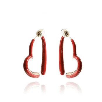 S3405 Modni nakit niša naušnice-roze sa crvenim emajlom u obliku srca za žene, viseće naušnice, prstenje