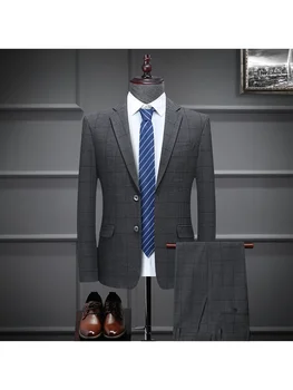 (Blazer + Prsluk + Hlače) High-end Moderan Muški Kockice Casual Poslovno odijelo Visoke klase, Društveni Službeni odijelo, 3 kom., Kit, Vjenčanja Mladoženja