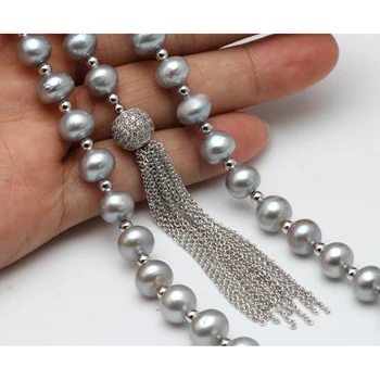 Siva duga biserna ogrlica, trenutno se nalazi ogrlicu od slatkovodnih bisera s кисточками, fin nakit, ženski Božićni poklon