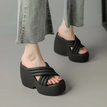 Papuče za nošenje na ulici, moda 2023, nove ljetne sandale na visoku petu, pojačava platformu, japanke Muffin Fairy Wind 8019-7