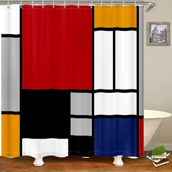 Individualni veličina, moderna apstraktna geometrijski crveno-crne zavjese za tuširanje, set za kupaonicu, vodootporna tkanina od 12 kukica, dekor