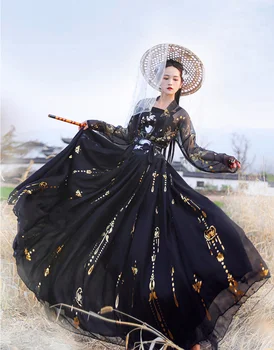 Solredo Drevne kineske nošnje, tradicionalna ženska odjeća za narodnih plesova Hanfu, retro-cosplay za djevojčice, bajke princeza, crne haljine