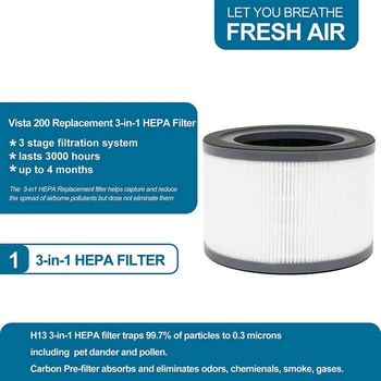 2X Pročišćivač zraka Uložak Filtera Za Levoit Vista 200 200-RF, 3-U-1 Premium H13 True HEPA Filteri Pribor