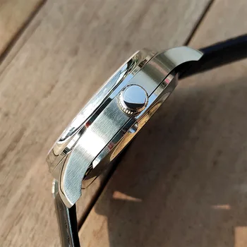 43 mm parnis plava crna bijela brojčanik količinu unazad Luksuzni brand od prave kože spone za implementaciju automatski mehanizam za mens watch