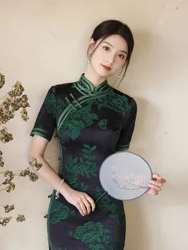 Yourqipao 2023 Jesenski Nova Moda Klasicni Kineska Duga Zelena Tradicionalna Haljina Srednje dobi Cheongsam Za žene Hanfu Tang Odijelo