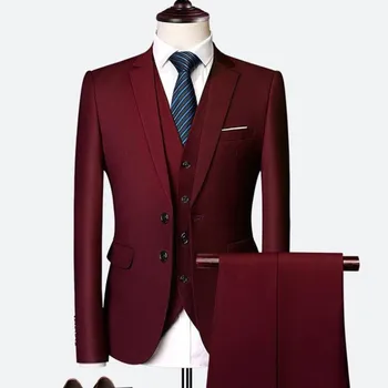 Jakna + hlače + prsluk / Nice Pop Muške poslovne oblikovana odijela, kompleti, Vjenčanica, odijelo-trojka, Blazers, kaput, Hlače, prsluk
