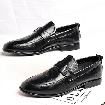 Klasična kožna obuća za muškarce, oxfords s oštrim vrhom, bez kopče, službena vjenčanje college, uredski poslovni svakodnevne modeliranje cipele za muškarce
