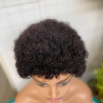 Kratki afro-curly brazilski perike od ljudske kose, afro-slojevita kinky perika za crne žene, uradi sam, cijeli stroj perika