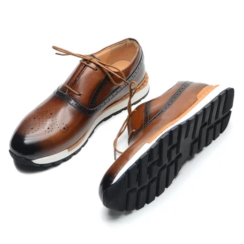 Tenisice od prave kože kravlja koža, оксфордские броги, luksuzne dizajnerske cipele čipka-up sa 2 ulaza, jesensko-zimski casual cipele za muškarce