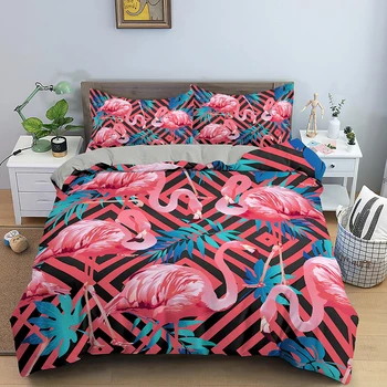 Set posteljine s flaminga za spavaće sobe, deka, poplun sa životinjama, deka za jednog, dva, King Size, donje plahte s наволочкой, 2/3 kom.