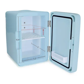 Osobno chiller za 6 staklenki, mini-hladnjak s led pozadinskim osvjetljenjem, staklena vrata, plavi hladnjak s ledenicom