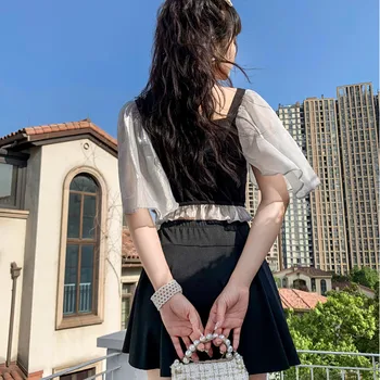 Bikini Set Žena Korejski Stil Mreže Šarenilo Slatki Gothic Punk Za Djevojčice Body Kupanje Dvodijelni Kupaći Kostim S Visokim Strukom
