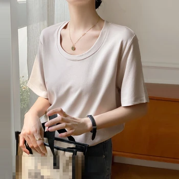 Ljetna nova moda majica 2023, osnovna bijela majica s V-izrez i kratkih rukava, jednostavan i elegantan ženski top