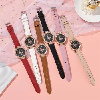 Ženski modni sat, set od 2 predmeta, kvarcni ručni satovi Luksuzni crystal, gorski kristal, biseri, kvarcni satovi, s kravatom, set za izradu narukvica