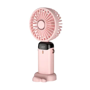 Ručni ventilator, mini prijenosno osobno ventilator, punjiva preko USB-a, mali ručni ventilator s remenom i osnova, 5 brzina (pink)