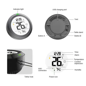 Tuya inteligentni senzor temperature i vlažnosti, WiFi, Bluetooth-kompatibilni udoban sat, svjetlosni alarm, aplikacija Smart Life home