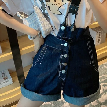 Elegantan ženski traper kombinezon na jedno rame s jednostavnim gumbe za djevojčice, kombinezoni, ljetna nova korejska ženska odjeća, univerzalne