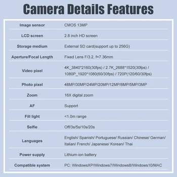 DC06-4K Mini dv kamera 48 Mp sa 16x zoom, Web kamera za automatsko fokusiranje, 8-32 GB Proširene memorije, Zaštita od trese, Ugrađena fill in svjetla