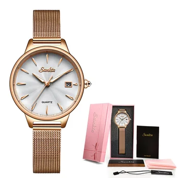 Ženske kvarcni sat Elgant, ženske jednostavne ručni satovi luksuzni brand, narukvica, ženske, vodootporan modni satovi sa datumom, nehrđajući čelik